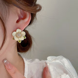 Cifeeo Korean New Oil Dripping Pearl Flower Earrings Small Fresh Sweet Fashion Versatile Earrings Women's Jewelry