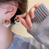 Graduation Gift New Arrival Stud Earrings Fashion Round Women Vintage Tulip Pearl Earrings Trendy Light Luxury  Elegant Female Jewelry
