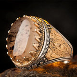 Cifeeo  Retro Handmade Turkish Ring Men Ancient Gold Plated Color Engraved Rings Khaki Spotted Islamic Religious Muslim Jewelry