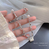 Cifeeo Retro Silver Color Y2k Pendant Necklaces For Women Korean Shiny Zircon Crystal Heart Clavicle Necklace Aesthetic Jewelry Gifts