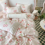 Cifeeo Pleated Floral Bedding Set Cute Ruffles Duvet Cover Bed Sheet Set Fashion Soft Bed Linen Pillowcase Queen King Size Bedspreads