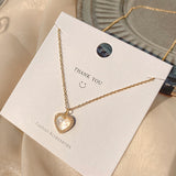 Cifeeo Trendy Fine 14K Real Gold Heart Shaped Opal Chain Pendant Necklace for Women Temperament Jewelry Shiny AAA Zircon Wedding Gift