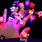 Cifeeo  10Pcs Halloween Decorations Creative Cute Glowing Ring Brooch Pumpkin Ghost Skull Rings For Kids Gifts Halloween Party Supplies