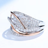 Cifeeo  Plated Interwoven Mesh Inlaid Zircon Ring For Woman Engagement Double Layer Cross Rings Alloy Ladies Jewellery