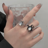 Cifeeo Vintage Spider Ring For Women Silver Plated Open Rings Artificial Gemstone Korea Trendy Hollow Finger Rings Couple Jewelry Gift