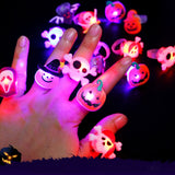 Cifeeo  10Pcs Halloween Decorations Creative Cute Glowing Ring Brooch Pumpkin Ghost Skull Rings For Kids Gifts Halloween Party Supplies