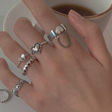 Cifeeo Vintage Silver Color Heart Rings Set For Women Punk Skull Rose Letter Finger Rings Geometric Fashion Hollow Ring Party Jewelry