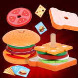 Cifeeo Wooden Burger Stacking Montessori Toys Toddler Kids Preschool Educational Toys Cards Play Food Kids Birthday Toy Gifts