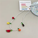 Cifeeo Baroque Simulated Pearls Cute Flowers Colorful Hand-Woven Beaded Short Clavicle Chain Choker Necklace For Women Girls Jewelry