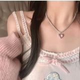 Cifeeo E Girl Style Bow Cupid Crystal Pearl Heart Pearl Beads Chains Choker Necklace For Women Collar Grunge Accessories Y2K Jewelry