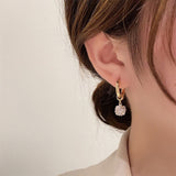 Cifeeo New Trendy 14K Real Gold Plated Geometric Zircon Ball Drop Earrings for Women Girl Korean Fashion Jewelry Buckle Type AAA Zircon