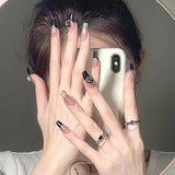 Cifeeo （Handmade Manicures)10 PCS Classic Black French Flash Diamond Advanced Handmade Custom Gentle Versatile Show White Hot Girl
