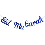 Glitter Mirror Eid Mubarak Ramadan Kareem Decoration Garlands Bunting Banner Gold Royal Blue Ramadan Decorations for Home