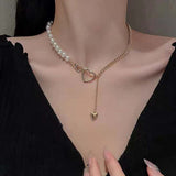 Cifeeo 2023 Kpop Double Layer Chain Gold Fashion Choker Cute Romantic Women Pearl Pendant Necklace Girl Jewelry Collar