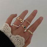 Cifeeo Boho Pink Butterfly Heart Wave Ring Set For Women Vintage Metal Gold Color Rhinestone Finger Rings 8pcs/set Party Jewelry Gifts