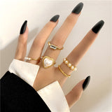 Cifeeo Boho Pink Butterfly Heart Wave Ring Set For Women Vintage Metal Gold Color Rhinestone Finger Rings 8pcs/set Party Jewelry Gifts