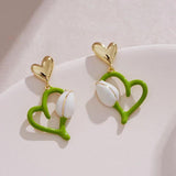 Graduation Gift New Arrival Drop Earrings Fashion Metal Trendy Heart Women Dangle Earrings White Flower Tulip Spring Fruit Green Heart Jewelry