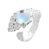 Cifeeo Exaggerated Silver Colour Vintage Round Opal Ring Simple Fashion Rings For Women Girl Fashion Fine Wedding Jewelry