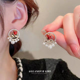 Graduation Gift New Arrival Stud Earrings Fashion Round Women Vintage Tulip Pearl Earrings Trendy Light Luxury  Elegant Female Jewelry