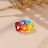 Cifeeo New Cute Transparent Resin Acrylic Handmade Beaded Rhinestone Colourful Geometric Square Round Rings for Women Y2k Jewelry Party