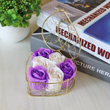 Metal Basket 6 Rose Soap Flower Heart-shaped Gift Box Birthday Valentine's Day Gift Giveaway Aromatherapy Artificial Flowers