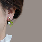 Graduation Gift New Arrival Drop Earrings Fashion Metal Trendy Heart Women Dangle Earrings White Flower Tulip Spring Fruit Green Heart Jewelry