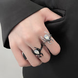 Cifeeo Vintage Spider Ring For Women Silver Plated Open Rings Artificial Gemstone Korea Trendy Hollow Finger Rings Couple Jewelry Gift