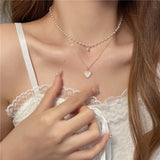 Cifeeo 2023 Kpop Double Layer Chain Gold Fashion Choker Cute Romantic Women Pearl Pendant Necklace Girl Jewelry Collar