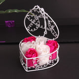 Metal Basket 6 Rose Soap Flower Heart-shaped Gift Box Birthday Valentine's Day Gift Giveaway Aromatherapy Artificial Flowers