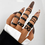 Cifeeo 11pcs/set Punk Geometric Black Rings Set For Women Vintage Animal Snake Butterfly Cross Finger Rings Set Party Jewelry Gifts