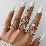 Cifeeo Geometric silver color snake leaf rings set for women punk fashion letter heart Finger Rings 25pcs/set Party Jewelry