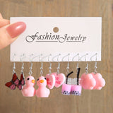 Cifeeo Pink Cartoon Duck Earrings Set Cute Animal Butterfly Heart Dangle Earrings For Women Girls Geometric Earring Trendy Jewelry Gift