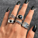 Cifeeo Punk Gothic Chain Snake Rings Set For Women Men Vintage Silver Plated Heart Butterfly Retro Finger Rings Fashion Jewelry Gfits
