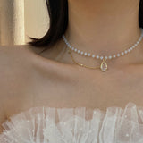 Cifeeo 2023 Kpop Double Layer Chain Gold Fashion Choker Cute Romantic Women Pearl Pendant Necklace Girl Jewelry Collar