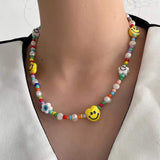 Cifeeo New Korea Summer Lovely Colorful Flowers Daisy Transparent Crystal Beading Strand Short Choker Necklace for Women