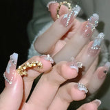 Cifeeo（Handmade Manicures）10 PCS Handmade Fake Nail Patch Pure Desire Wind Flash Diamond Sweet Starry Bow Detachable