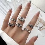 Cifeeo Vintage Hollow Heart Butterfly Rings Set For Women Metal Silver Color Geometric Spiral Shape Ring 22pcs Set 2023 Trendy Jewelry
