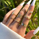 Cifeeo 23pcs set gold color rings Hollow Flower Butterfly Star Ring for women boho vintage geometric chain Finger rings party Jewelry