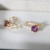 Cifeeo  Fashion Women Natural Purple Gemstone Hook Dangle Stud Vintage Earring Party Gifts Jewelry