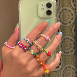 Cifeeo New Cute Transparent Resin Acrylic Handmade Beaded Rhinestone Colourful Geometric Square Round Rings for Women Y2k Jewelry Party