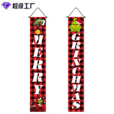 Cifeeo  Christmas Door Garlands Wall Pendants Happy New Year 2023 Couplet Curtain Green Water Ghost Xmas Couplet Merry Christmas Decor