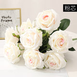 Simulation of 10 Dole Roses Silk Fake Artificial Flowers Home Living Room Dining Table Wedding Decoration High Quality Yellow