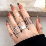 Cifeeo Vintage Hollow Heart Butterfly Rings Set For Women Metal Silver Color Geometric Spiral Shape Ring 22pcs Set 2023 Trendy Jewelry