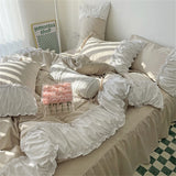 Cifeeo Pleated Floral Bedding Set Cute Ruffles Duvet Cover Bed Sheet Set Fashion Soft Bed Linen Pillowcase Queen King Size Bedspreads