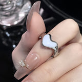 Cifeeo Pink Crystal Irregular Heart Ring for Women Creative Blue Opal Heart Open Ring Shiny Geometric Zircon Ring Vintage Y2K Jewely