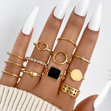 Cifeeo 23pcs set gold color rings Hollow Flower Butterfly Star Ring for women boho vintage geometric chain Finger rings party Jewelry
