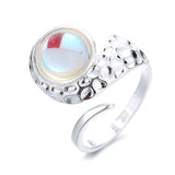 Cifeeo Exaggerated Silver Colour Vintage Round Opal Ring Simple Fashion Rings For Women Girl Fashion Fine Wedding Jewelry