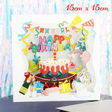 Cifeeo  Hot 3D Pop UP Happy Birthday Cards Invitation Cake Greeting Card Business Kids Gift Tourist Postcard For Friend Dad Mom Present