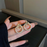 Cifeeo New Arrival Stud Earrings  Letter Pearl Women Letter D Circle Earrings Korea Simple Earrings Fashion Versatile Cute Jewelry