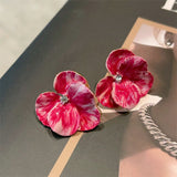 Graduation Gift New Arrival Stud Earrings Fashion Metal Women Classic Red Flower Earrings Color Retro Sweet Ins Joker Ear Accessories